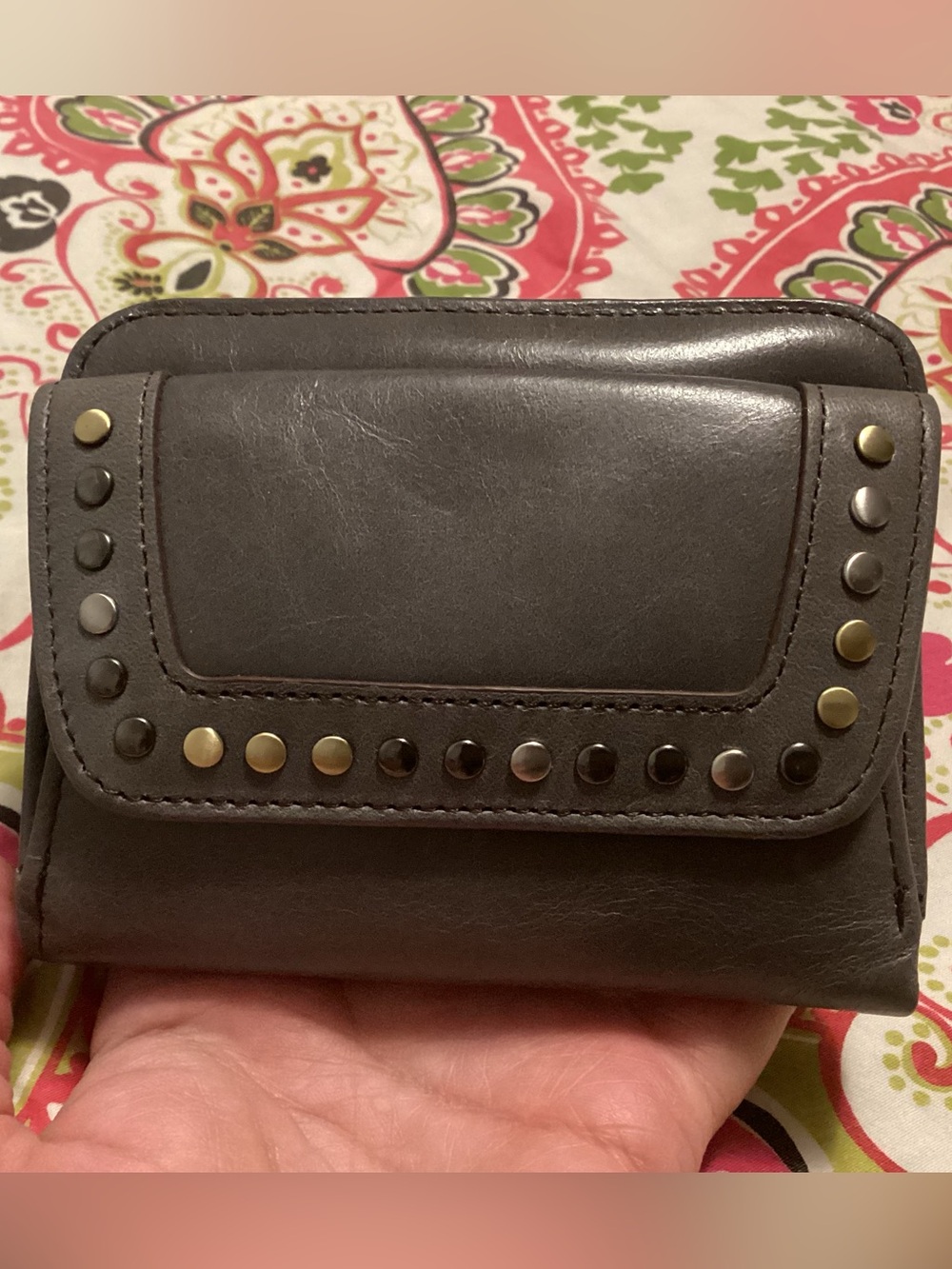 HOBO Gray Leather Studded Wallet
